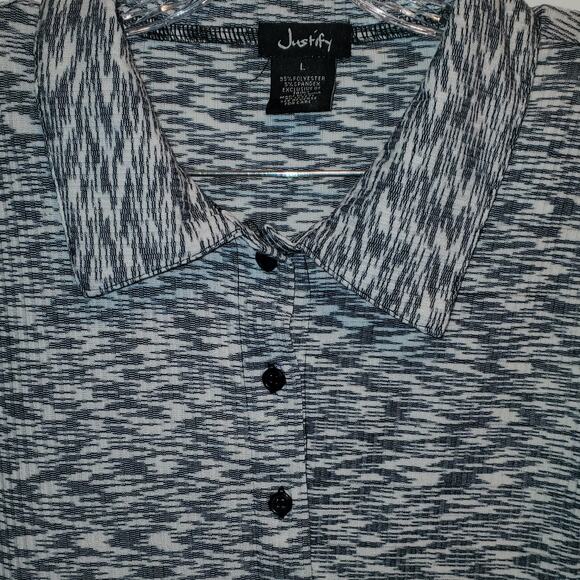 Justify Collared Black White Button Down Front Stretchy Midi Size Large - Picture 3 of 7